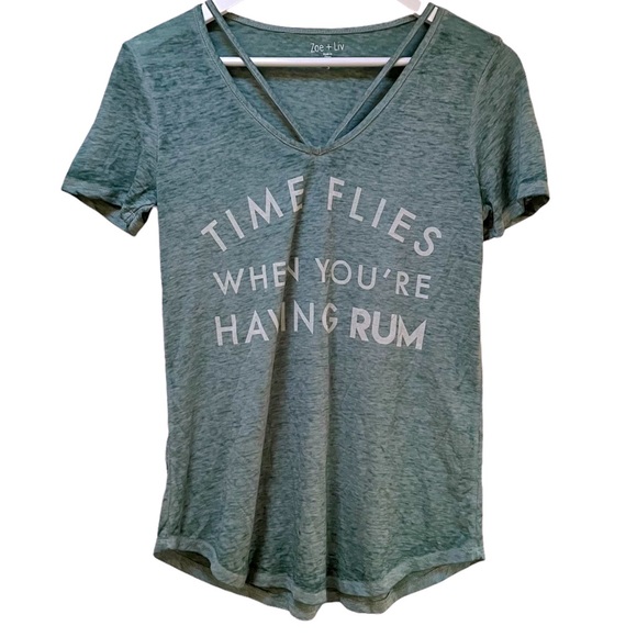 Zoe + Liv Tops - ZOE + LIV | Cross V-Neck Time Flies When You’re Having Rum T-Shirt S